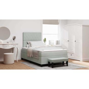 ARDEBO.de - Boxspringbett mit Matratze & Bank Hellgrau 120x190 cm Samt