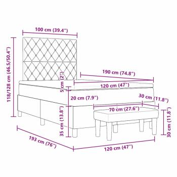 Boxspringbett mit Matratze & Bank Hellgrau 120x190 cm Samt