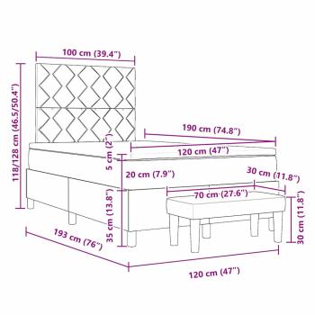 Boxspringbett mit Matratze & Bank Schwarz 120x190 cm Samt