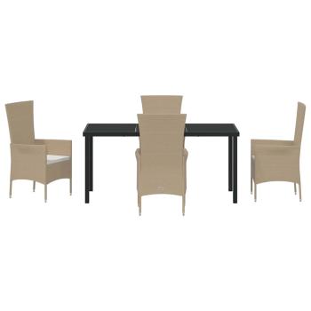 5-teiliges Garten-Essbereich-Set mit Kissen Beige Poly-Rattan