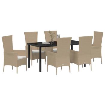7-teiliges Garten Essset mit Kissen Beige Poly Rattan