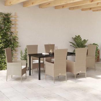 7-teiliges Garten Essset mit Kissen Beige Poly Rattan