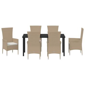 7-teiliges Garten Essset mit Kissen Beige Poly Rattan