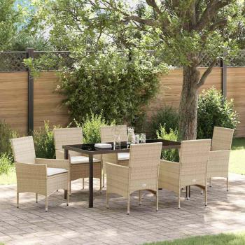 ARDEBO.de - 7-teilige Garten-Essgruppe mit Kissen Beiger Poly Rattan