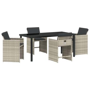 5-teiliges Garten Esstisch Set mit Polstern Hellgrau Poly-Rattan
