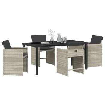 5-teiliges Garten Esstisch Set mit Polstern Hellgrau Poly-Rattan