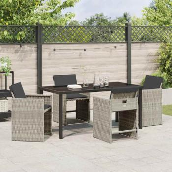 5-teiliges Garten Esstisch Set mit Polstern Hellgrau Poly-Rattan