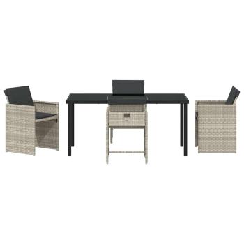 5-teiliges Garten Esstisch Set mit Polstern Hellgrau Poly-Rattan