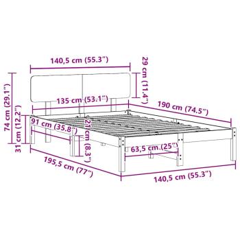 Bettgestell mit Kopfteil Wax Brown 135x190 cm Massivholz Kiefer