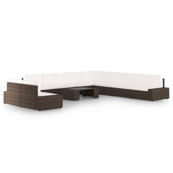 ARDEBO.de - 10-tlg. Garten-Lounge-Set mit Kissen Braun Poly Rattan