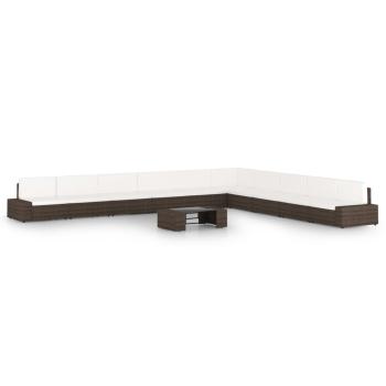 ARDEBO.de - 11-tlg. Garten-Lounge-Set mit Kissen Braun Poly Rattan