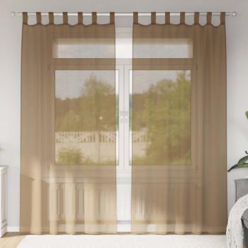 ARDEBO.de - Voile Vorhänge mit Schlaufen 2 Stk. Hellbraun 140x225 cm