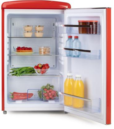 DOMO DO91703R Stand Retro Kühlschrank mit Gefrierfach, 54,5 cm breit, 120 L, rot