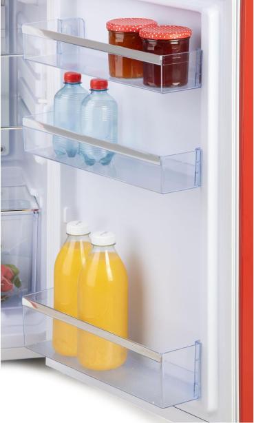 DOMO DO91703R Stand Retro Kühlschrank mit Gefrierfach, 54,5 cm breit, 120 L, rot