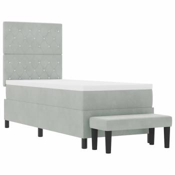 Boxspringbett mit Matratze & Bank Hellgrau 80x200 cm Velours