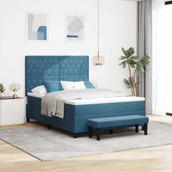 ARDEBO.de - Boxspringbett mit Matratze & Bank Dunkelblau 140x200 cm Samt