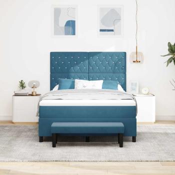 Boxspringbett mit Matratze & Bank Dunkelblau 140x200 cm Samt