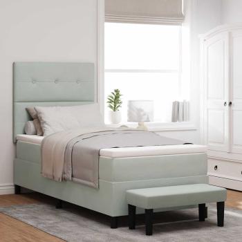 ARDEBO.de - Boxspringbett mit Matratze & Bank Hellgrau 80x200 cm Samt