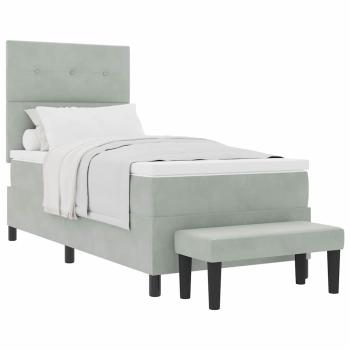 Boxspringbett mit Matratze & Bank Hellgrau 80x200 cm Samt