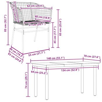 5-teiliges Garten-Esszimmerset aus schwarzem Polyrattanglas