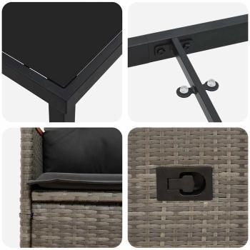 3-teiliges Garten-Ess-Set mit Kissen in Grau und Poly-Rattan