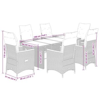 7-tlg. Garten-Essgruppe mit Kissen Grau Poly Rattan