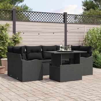 ARDEBO.de - 7-teiliges Garten Sofa Set mit Kissen Schwarzes Poly Rattan