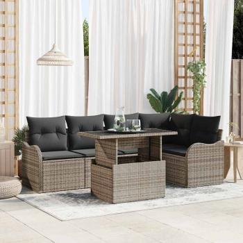 ARDEBO.de - 6-teiliges Garten Sofa Set mit Kissen Grau Poly Rattan