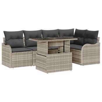 6-teiliges Garten Sofa Set mit Kissen Hellgraues Poly Rattan