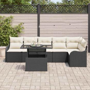 7-teiliges Garten Sofa Set mit Kissen Schwarz Poly Rattan