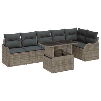ARDEBO.de - 7-teiliger Garten Sofa Set mit Kissen Grau Poly Rattan