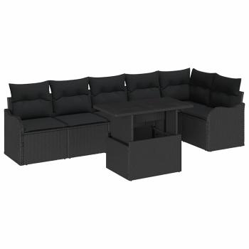 7-teiliges Garten Sofa Set mit Kissen Schwarz Poly Rattan