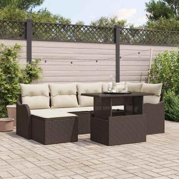 ARDEBO.de - 7-teilige Garten Sofa Set mit Kissen Braunes Poly-Rattan