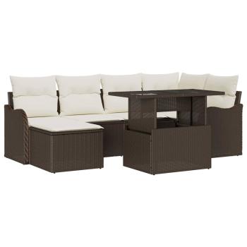 7-teilige Garten Sofa Set mit Kissen Braunes Poly-Rattan