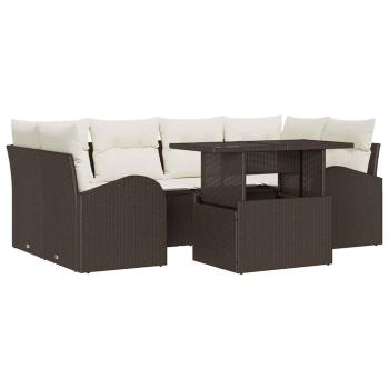 7-teilige Garten-Sofa-Garnitur mit Kissen Braun Poly Rattan