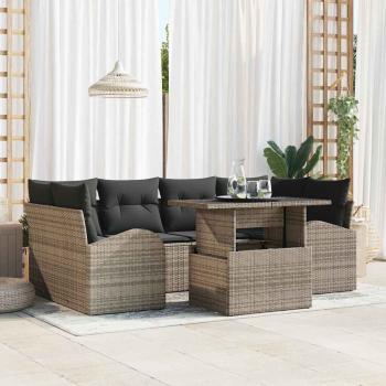 ARDEBO.de - 7-teiliges Garten-Sofa-Set mit Kissen Grau Poly-Rattan