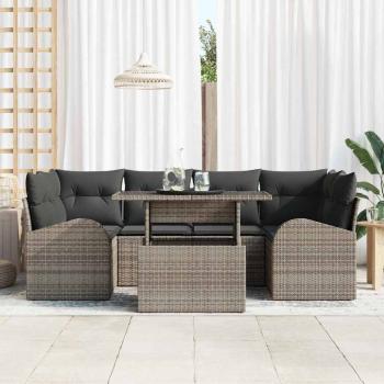7-teiliges Garten-Sofa-Set mit Kissen Grau Poly-Rattan