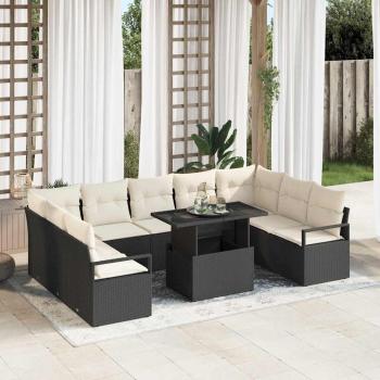 ARDEBO.de - 10-teiliges Garten-Sofa-Set mit Kissen Schwarz Poly Rattan