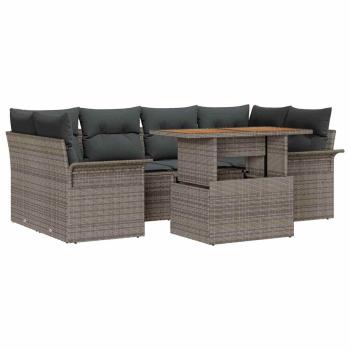 7-teiliges Garten Sofa Set mit Kissen Grau Poly Rattan