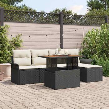 ARDEBO.de - 6-teiliges Garten Sofa Set mit Kissen Schwarz Poly Rattan