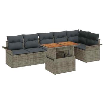 ARDEBO.de - 7-teiliges Garten-Sofa-Set mit Kissen Grau Poly-Rattan