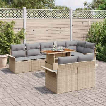 9-teiliges Garten Sofa Set mit Kissen Beige Poly Rattan