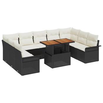 10-teiliges Garten Sofa Set mit Kissen Schwarz Poly Rattan