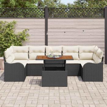 8-teiliges Garten Sofa Set mit Kissen in Schwarz aus Poly Rattan