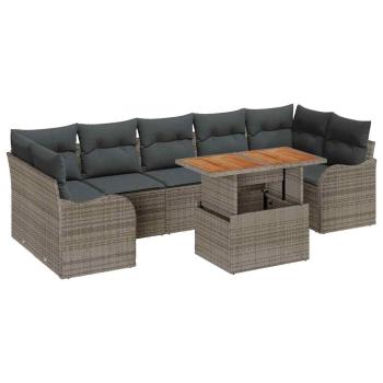 8-teiliges Garten Sofa Set mit Kissen Grau Poly Rattan