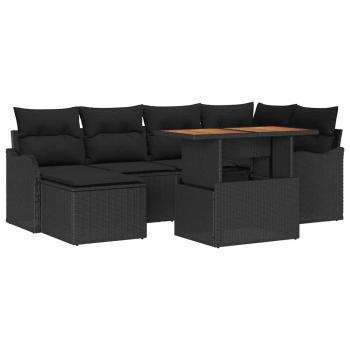7-teiliges Garten Sofa Set mit Kissen Schwarz Poly Rattan