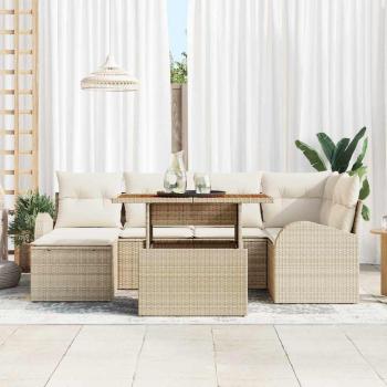 ARDEBO.de - 7-teiliges Garten-Sofa-Set mit Kissen Beige Poly Rattan