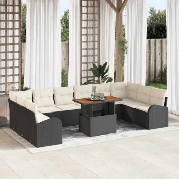 ARDEBO.de - 11-teiliges Garten-Sofa-Set mit Kissen Schwarz Poly-Rattan