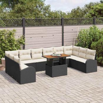 11-teiliges Garten-Sofa-Set mit Kissen Schwarz Poly-Rattan