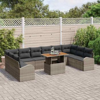Garten-Sofa-Set 11 stk. Grau Poly Rattan